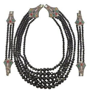 Heidi Daus NWOT Age Of Elegance Black Faceted Bead Crystal Necklace Bracelet Set